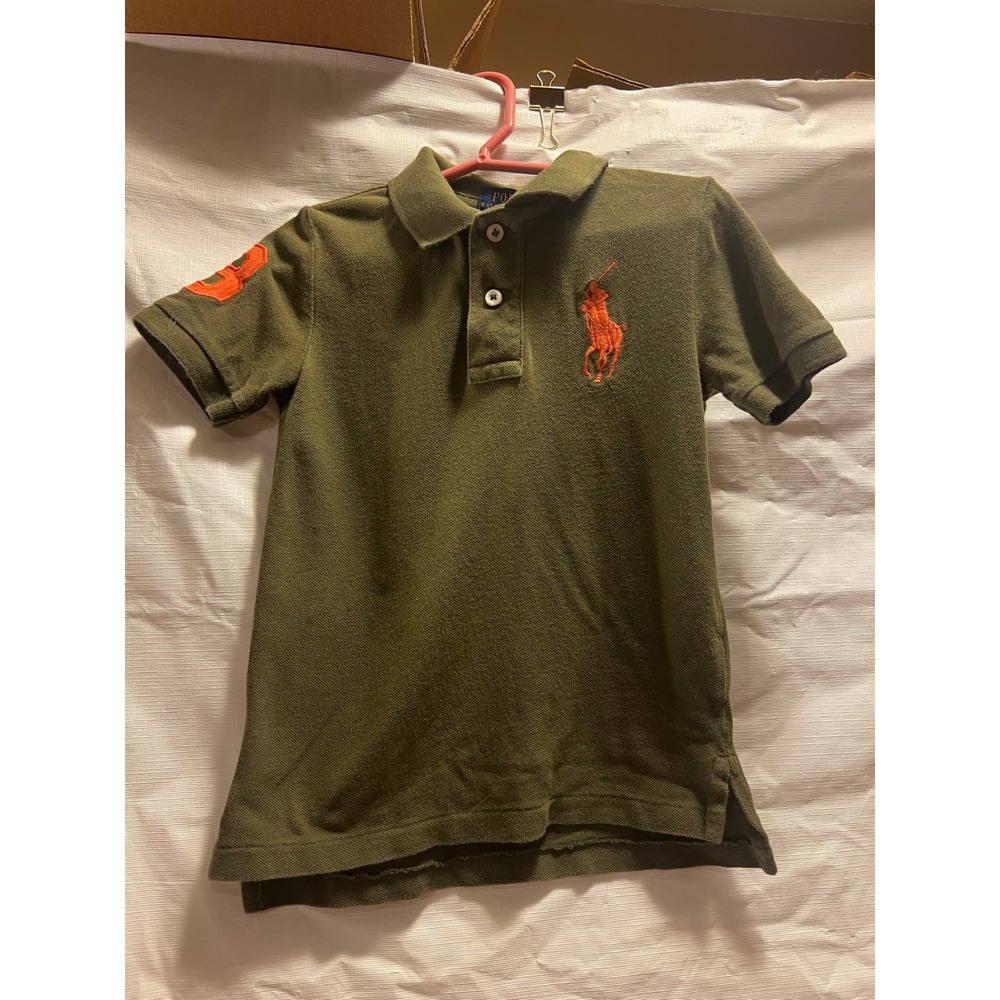 Polo Ralph Lauren Kids Olive Green Big Pony Polo Shirt Size 4 4T Orange Logo
